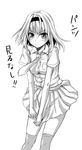  alice_margatroid alternate_costume blush greyscale hairband monochrome necktie short_hair short_sleeves skirt skirt_tug solo tears thighhighs touhou unasaka_ryou 