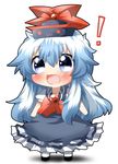  1girl :3 bad_id bad_pixiv_id blue_dress blue_eyes blue_hair chibi dress expressive_clothes hat kamishirasawa_keine long_hair neckerchief open_mouth puffy_sleeves rebecca_(keinelove) shirt short_sleeves smile solo touhou 