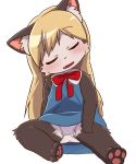  2016 akuma_gaoru anthro black_fur blonde_hair blush canid canine canis clothed clothing cub dagasi dress drooling eyes_closed female fur hair inner_ear_fluff long_hair mammal panties pawpads pink_pawpads ribbons saliva simple_background sitting sleeping solo spread_legs spreading underwear upskirt white_background white_fur wolf young 
