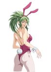 animal_ears ass bad_id bad_pixiv_id breasts bunny_ears bunny_tail bunnysuit green_hair large_breasts long_hair looking_at_viewer original pantyhose ponytail purple_eyes shanaminami smile solo tail transparent_background wrist_cuffs 