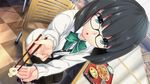  black_hair blush close food game_cg glasses hinasaki seifuku tagme_(character) tsuisou_no_augment 