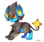  ambiguous_gender black_fur chibi claws cub cute feral fur jiayi looking_at_viewer luxray nintendo plain_background pok&#233;mon pok&eacute;mon solo video_games white_background yellow_eyes young 