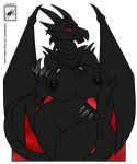  absurd_res alpha_channel anthro big_breasts breasts claws dragon female front_view hi_res horn invalid_tag lips non-mammal_breasts nude open_mouth pose pussy red-eyes_black_dragon red_eyes solo teeth walter_sache wings 