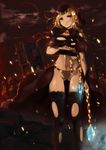  absurdres ass_visible_through_thighs blonde_hair brown_eyes cameltoe chain highres long_hair midriff navel odin_sphere solo thighhighs torn_clothes torn_legwear velvet_(odin_sphere) weapon zhu_fun 