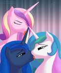  blue_hair equine eye_contact eyes_closed female feral friendship_is_magic hair horn hornjob horse incest kissing lesbian licking long_hair mammal multi-colored_hair my_little_pony pony princess princess_cadance_(mlp) princess_cadence_(mlp) princess_celestia_(mlp) princess_luna_(mlp) purple_eyes royalty saliva sibling siblings sisters skipsy teal_eyes tongue winged_unicorn wings 