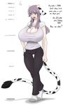  anthro big_breasts bovine breasts cattle cowgirl dialog english_text female hair holstaurus horn huge_breasts kesta_kemeshi looking_at_viewer mammal purple_hair solo text yellow_eyes 