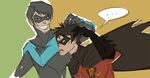  ... 2boys batman_(series) black_hair brother brothers cape dc_comics dick_grayson domino_mask family gloves hand_on_head lowres male male_focus mask multiple_boys nightwing pixiv_thumbnail robin_(dc) siblings smile superhero tim_drake 
