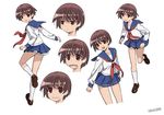  blue_skirt brown_hair character_sheet expressions kiyosumi_school_uniform miniskirt miyanaga_saki neckerchief pleated_skirt red_eyes red_neckwear running saki school_uniform serafuku short_hair skirt smile socks tears 