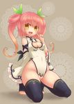  :3 barefoot black_legwear breasts censored cleavage cleavage_cutout crotchless_clothes detached_sleeves doily finger_to_face gradient_hair highres index_finger_raised long_hair looking_at_viewer medium_breasts miruki mosaic_censoring multicolored_hair open_mouth original pink_hair pussy smile solo squatting thighhighs toeless_legwear toes twintails wide_sleeves yellow_eyes 