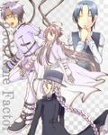  4boys belt black_hair blue_eyes blue_hair cane hat lipstick long_hair male_only monochrome_factor plait red_eyes silver_hair yellow_eyes 