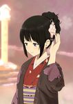  black_hair chitanda_eru flower hair_bun hyouka japanese_clothes kimono purple_eyes zoom_(artist) 