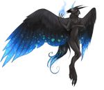  alpha_background avian bird breasts crow drawain female flying horn hybrid magic plain_background solo transparent_background wings 
