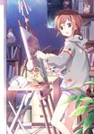  :o art_brush book bookshelf brown_hair canvas_(object) cat easel holding hood hood_down hoodie kinoshita_neko oekaki_musume original paint paint_can paint_tube paintbrush painting painting_(object) palette paw_print red_eyes short_hair sleeping solo sunlight wind_chime 