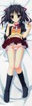  absurdres black_hair black_legwear blazer blush chara_kore_gakuen dakimakura full_body hair_intakes hair_ribbon highres huge_filesize jacket lying moribe_(rabumanyo) panties pink_panties red_eyes ribbon short_hair side-tie_panties skirt skirt_lift socks solo underwear 