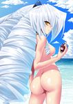  absurdres ass bad_id bad_pixiv_id big_hair breasts cloud day drill_hair f._walsingham highres kyoukaisenjou_no_horizon long_hair medium_breasts minigirl mizutsuki_rei multiple_girls nate_mitotsudaira nipples nude ocean silver_hair sky slit_pupils smile sparkle trembling very_long_hair yellow_eyes 