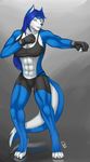  abs anthro biceps blue_fur breasts canine clothing female fighter fur gloves hopey invalid_tag mammal muscles muscular_female obaum outfit pose shorts solo wolf wolfess 