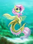  cutie_mark female feral fluttershy_(mlp) friendship_is_magic fur hair karol_pawlinski looking_at_viewer my_little_pony pink_hair seahorse solo underwater water yellow_fur yellow_scales 