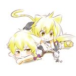  animal_ears blonde_hair blush cat_ears clone k2isu kirisame_marisa lying minigirl mouse_ears mouse_tail multiple_girls nazrin no_hat no_headwear on_stomach paws simple_background smile tail touhou white_background yellow_eyes 