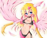  blonde_hair blue_eyes breasts duel_monster feathers hair_ornament harpie_girl harpy heart heart_hair_ornament long_hair monster_girl smile solo utubo25 wings yuu-gi-ou yuu-gi-ou_duel_monsters 