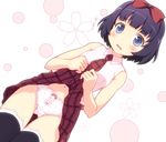  animal_print bare_shoulders black_hair black_legwear blue_eyes blush bow bow_panties bunny_panties bunny_print front-print_panties hair_bow hairband navel ore_no_imouto_ga_konna_ni_kawaii_wake_ga_nai panties plaid plaid_skirt polka_dot polka_dot_panties print_panties sakurai_akimi shirt short_hair skirt skirt_lift sleeveless sleeveless_shirt solo sweat thighhighs translation_request underwear yamasan 