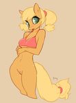  anthrofied applejack_(mlp) bottomless bra clothed clothing doxy equine female freckles friendship_is_magic horse looking_at_viewer mammal my_little_pony nude pony pussy skimpy solo tongue tongue_out underwear 