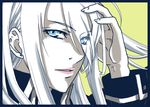  blue_eyes lipstick lowres makeup male male_focus monochrome_factor solo white_hair 