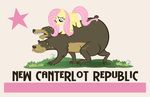  backrub bear blue_eyes english_text equine fallout fallout:_new_vegas fallout_3 female feral flag fluttershy_(mlp) friendship_is_magic grass horse mammal massage multi_head my_little_pony pixelkitties pony star text 