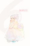  alternate_costume blue_eyes copyright_name dress final_fantasy final_fantasy_type-0 flower formal hair_flower hair_ornament high_heels j_(onose1213) ponytail shoes sice_(fft-0) silver_hair solo squatting 