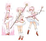  aura bad_id bad_pixiv_id bow bow_(weapon) bubble_skirt choker coh dress flower gloves hair_bow kaname_madoka magical_girl mahou_shoujo_madoka_magica pink_eyes pink_hair short_twintails simple_background skirt smile solo twintails weapon white_background 
