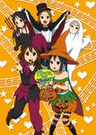  :o :t akiyama_mio bad_id bad_pixiv_id bodysuit cape cookie cosplay costume demon_girl english food ghost ghost_costume halloween hat highres hirasawa_yui jack-o'-lantern jester jester_cap k-on! kotobuki_tsumugi multicolored multicolored_bodysuit multicolored_clothes multiple_girls nakano_azusa official_style pantyhose polearm pumpkin_pants tainaka_ritsu top_hat trick_or_treat trident vampire watanore weapon 