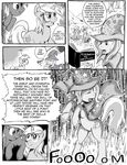  black_and_white book cape comic cutie_mark derpy_hooves_(mlp) dialog dialogue english_text equine female feral friendship_is_magic greyscale guardian-core hat horn horse lyra_(mlp) lyra_heartstrings_(mlp) mammal manga monochrome my_little_pony outside pegasus pony text trixie_(mlp) unicorn wings 