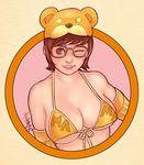  bad_id bad_pixiv_id bikini_top breasts brown_hair cleavage dated glasses kusagami_style large_breasts one_eye_closed original parted_lips short_hair signature solo upper_body 
