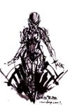  bodysuit frogs_(metal_gear) gumdrop helmet metal_gear_(series) metal_gear_solid metal_gear_solid_4 monochrome parody shinkawa_youji_(style) solo style_parody 