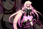  bare_shoulders blue_eyes braid grin ia_(vocaloid) long_hair looking_at_viewer microphone_stand pink_hair sesyamo single_thighhigh skirt smile solo thighhighs twin_braids very_long_hair vocaloid zoom_layer 