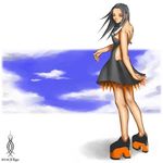  1girl black_hair cloud clouds long_hair orange_eyes pixiv sky solo uma-kotsu uma-kotsu_(artist) 