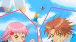  1_boy 1_girl 1boy 1girl animated animated_gif ball character_request hinamori_amu kicking lowres pink_hair shugo_chara shugo_chara! smile soccer 