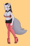  basketgardevoir breasts canine clothing collar female fox green_eyes hair high_heels mammal nintendo plain_background pok&#233;mon pok&#233;morph pok&eacute;mon pok&eacute;morph skirt solo video_games zorua 