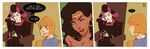  2boys beard blood claude_frollo dark_skin english esmeralda_(disney) facial_hair gypsy helmet lipstick makeup multiple_boys nosebleed one_eye_closed phoebus red_lipstick saikaro the_hunchback_of_notre_dame 