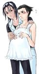  1boy 1girl akiyama_yuuji_(aqworks) black_hair blush couple genderswap kazama_jun mishima_kazuya pregnant tekken 