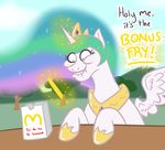  english_text equine excited female feral french_fries friendship_is_magic horn horse lobstertea mammal mcdonalds my_little_pony pony princess_celestia_(mlp) solo text winged_unicorn wings 