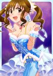  bare_shoulders breasts brown_eyes brown_hair cleavage frills highres idolmaster idolmaster_cinderella_girls jewelry large_breasts neck_ribbon ribbon solo totoki_airi twintails 