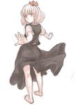  barefoot blonde_hair full_body hair_ribbon highres kuro_suto_sukii legs long_sleeves looking_back outstretched_arms red_eyes ribbon rumia short_hair simple_background sketch solo touhou 