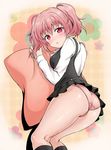  ass bad_id bad_pixiv_id blush floral_background inu_x_boku_ss kneepits koori_(haraiso) looking_at_viewer panties pink_panties pleated_skirt red_eyes red_hair roromiya_karuta school_uniform shiny shiny_skin short_hair short_twintails skirt solo thighs twintails underwear 