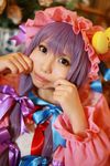  1girl asian cosplay crescent dress female hat highres long_hair patchouli_knowledge photo purple_hair solo tenshi_myu touhou 