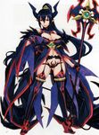  1girl black_hair bra female gloves highres long_hair official_art panties pointy_ears queen&#039;s_blade queen&#039;s_blade_rebellion queen's_blade queen's_blade_rebellion red_eyes smile solo staff standing stockings underwear welveria werbellia 