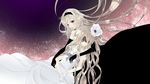  2girls bad_id bad_pixiv_id black_dress black_vs_white blonde_hair braid covered_eyes dress dual_persona elbow_gloves flower gloves gown hair_flower hair_ornament hairband holding ia_(vocaloid) lace long_hair multiple_girls purple_eyes single_braid time_paradox twin_braids vocaloid white_dress 