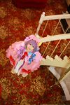  1girl asian cosplay crescent dress female hat highres long_hair patchouli_knowledge photo purple_hair solo stairs tenshi_myu touhou 