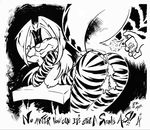  anthro big_butt black_and_white breasts butt english_text female frown hair long_hair looking_back mammal monochrome nipples skunk stripes text unimpressed white_hair zig_zag 