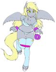  anthro anthrofied big_breasts blonde_hair bra breasts cleavage clothed clothing cutie_mark derp derpy_hooves_(mlp) equine female friendship_is_magic hair hooves horse long_hair mammal my_little_pony navel panties pegasus plain_background pony skimpy solo underwear voxix white_background wings yellow_eyes 