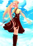  air blonde_hair boots cloud day kamio_misuzu kitagawa_unagi long_hair ribbon sky solo very_long_hair 